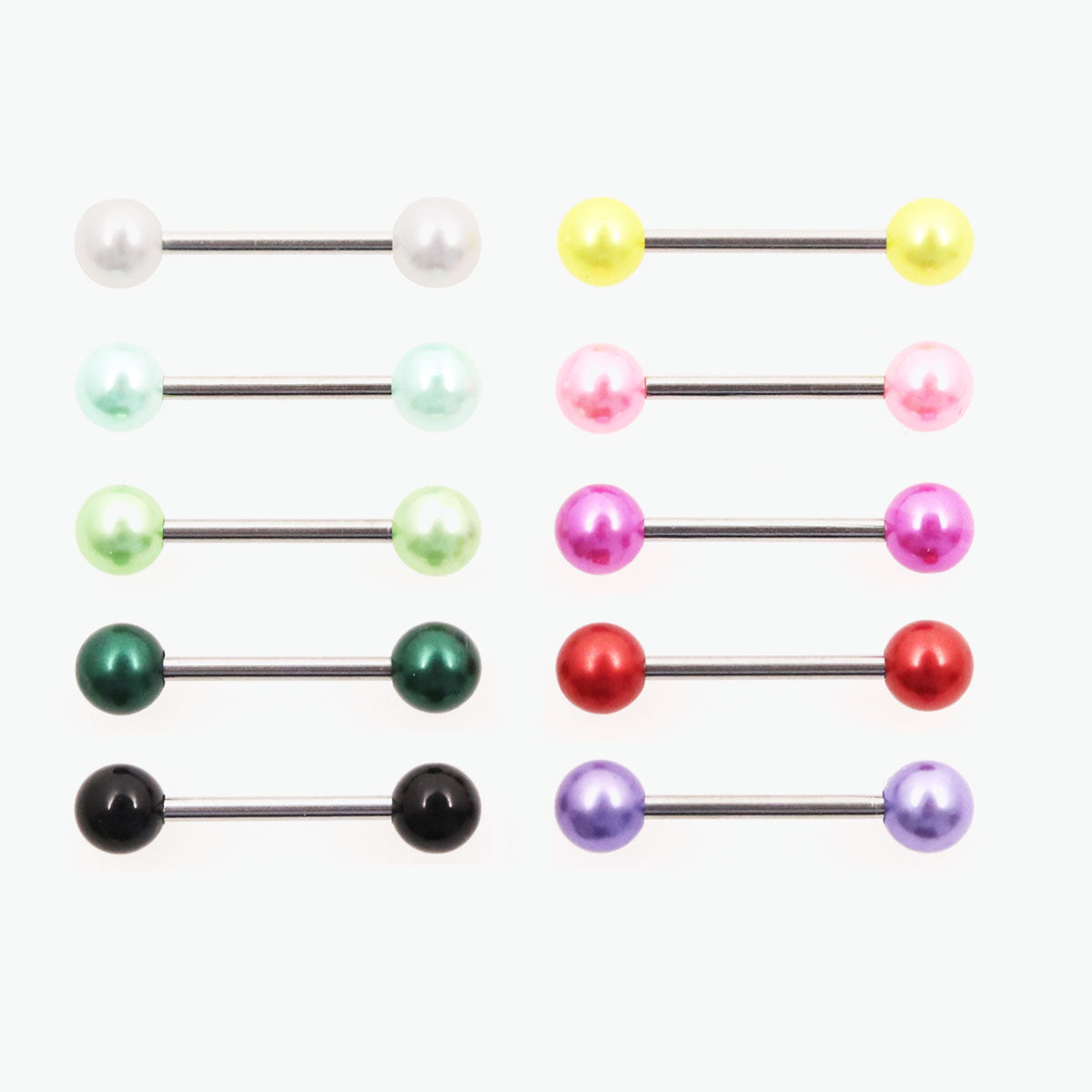 Pearl Tongue Bars Acrylic Balls - 14G 16mm (12pcs)