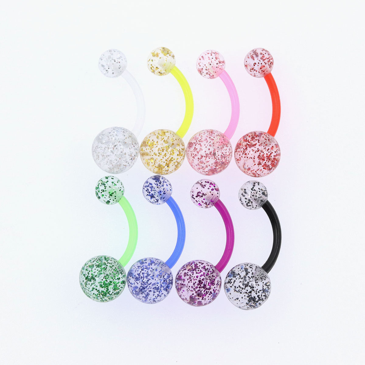 Clear Colorful Gilter Belly Button Piercing - 14G (8pcs)