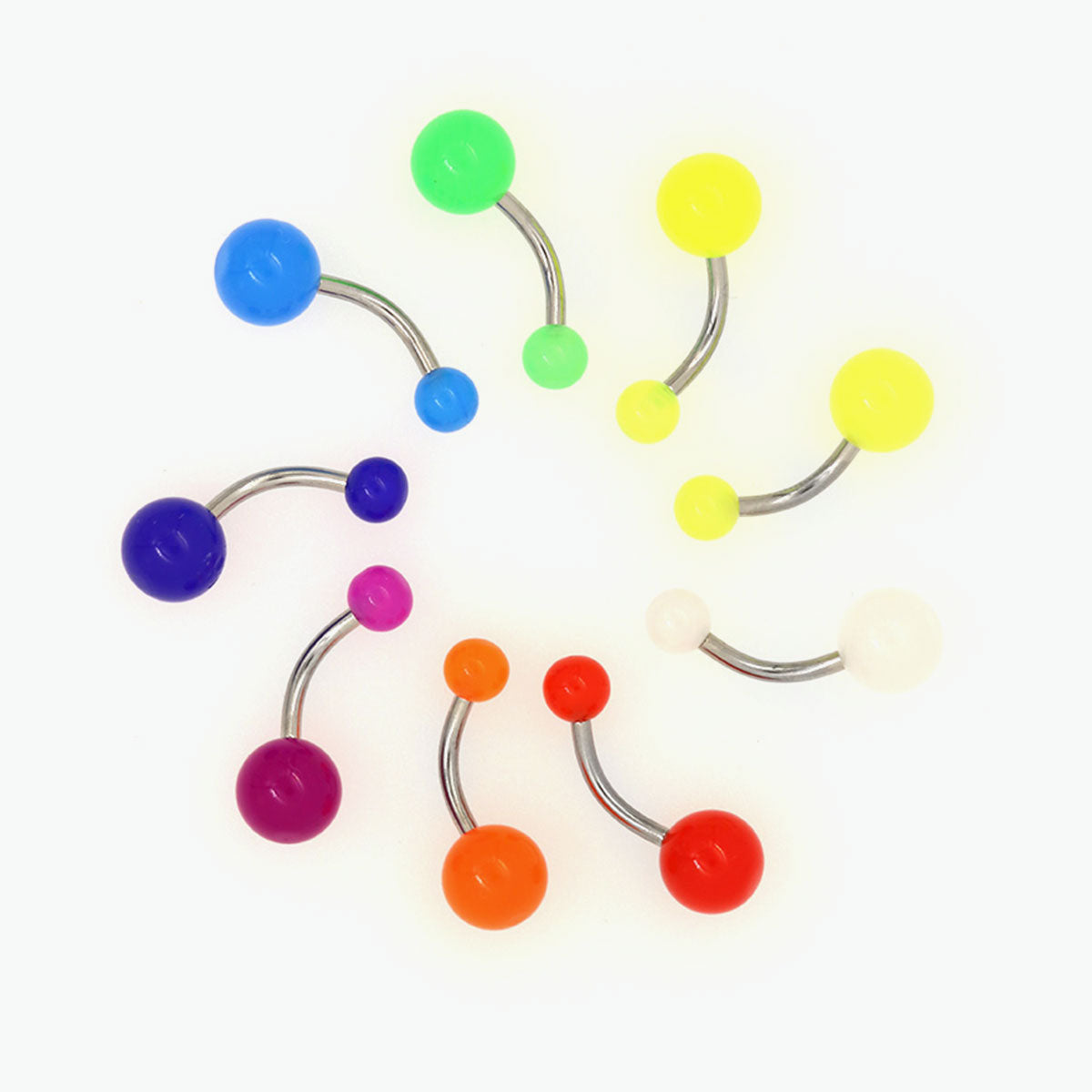 Bright Color Surgical Steel Belly Button Bars - 14G (9pcs)