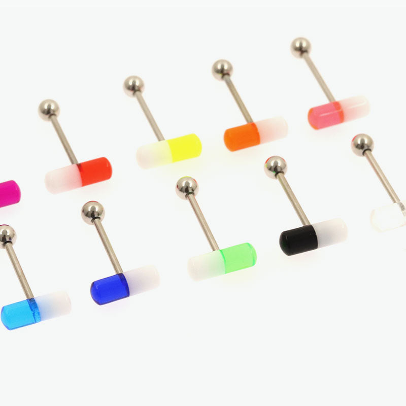 Mix Color Acrylic Pill Tongue Bars - 14G 16mm (10pcs)