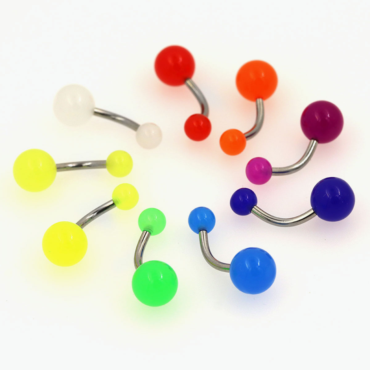 Bright Color Surgical Steel Belly Button Bars - 14G (9pcs)