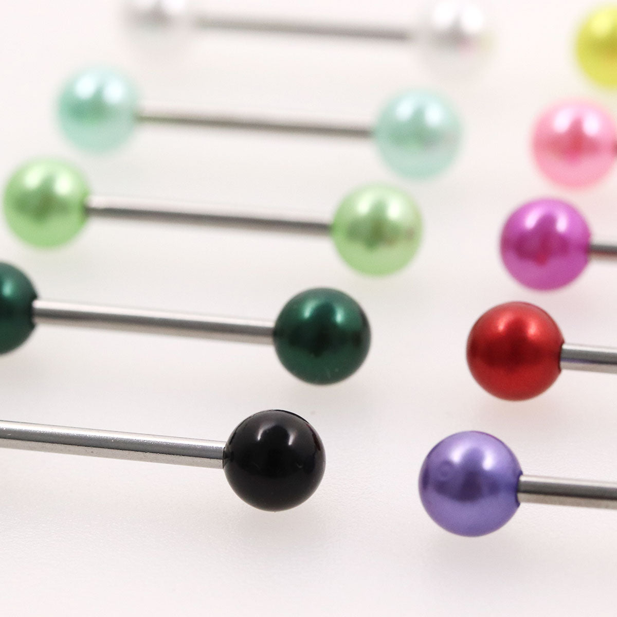 Pearl Tongue Bars Acrylic Balls - 14G 16mm (12pcs)